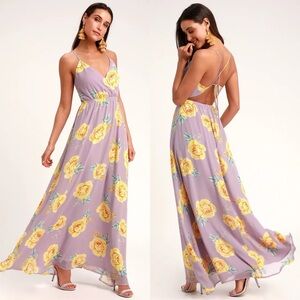 Lulu's Kind and Loving Lavender Floral Print Backless Maxi Dress S NWT
